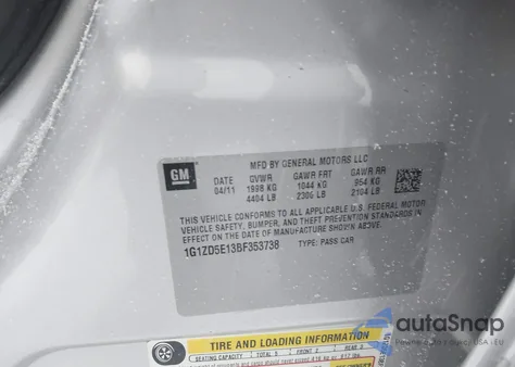 2011 Chevrolet Malibu 2Lt из США, поврежденный, VIN 1G1ZD5E13BF353738